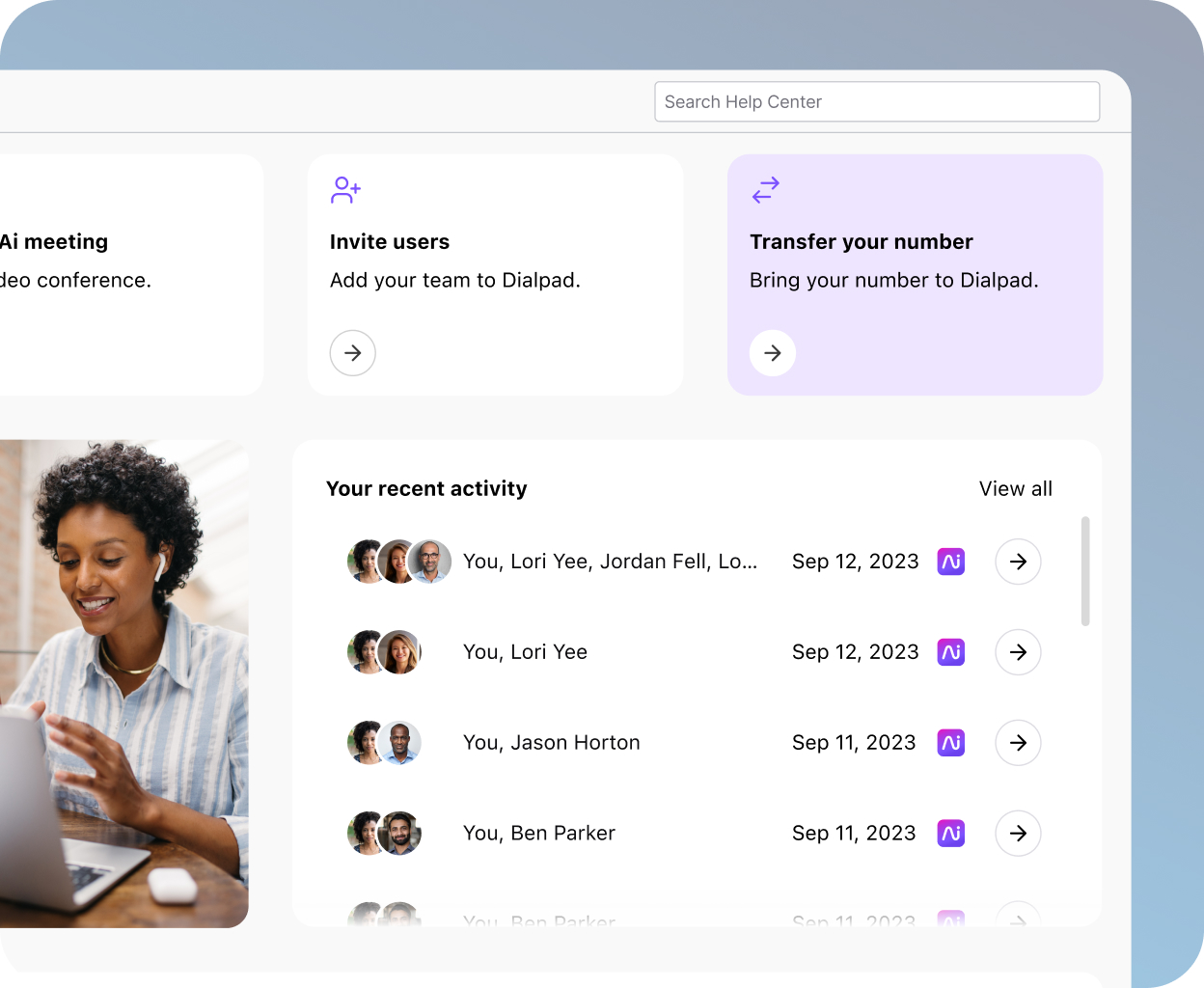 Porting a phone number from Dialpad's online dashboard.