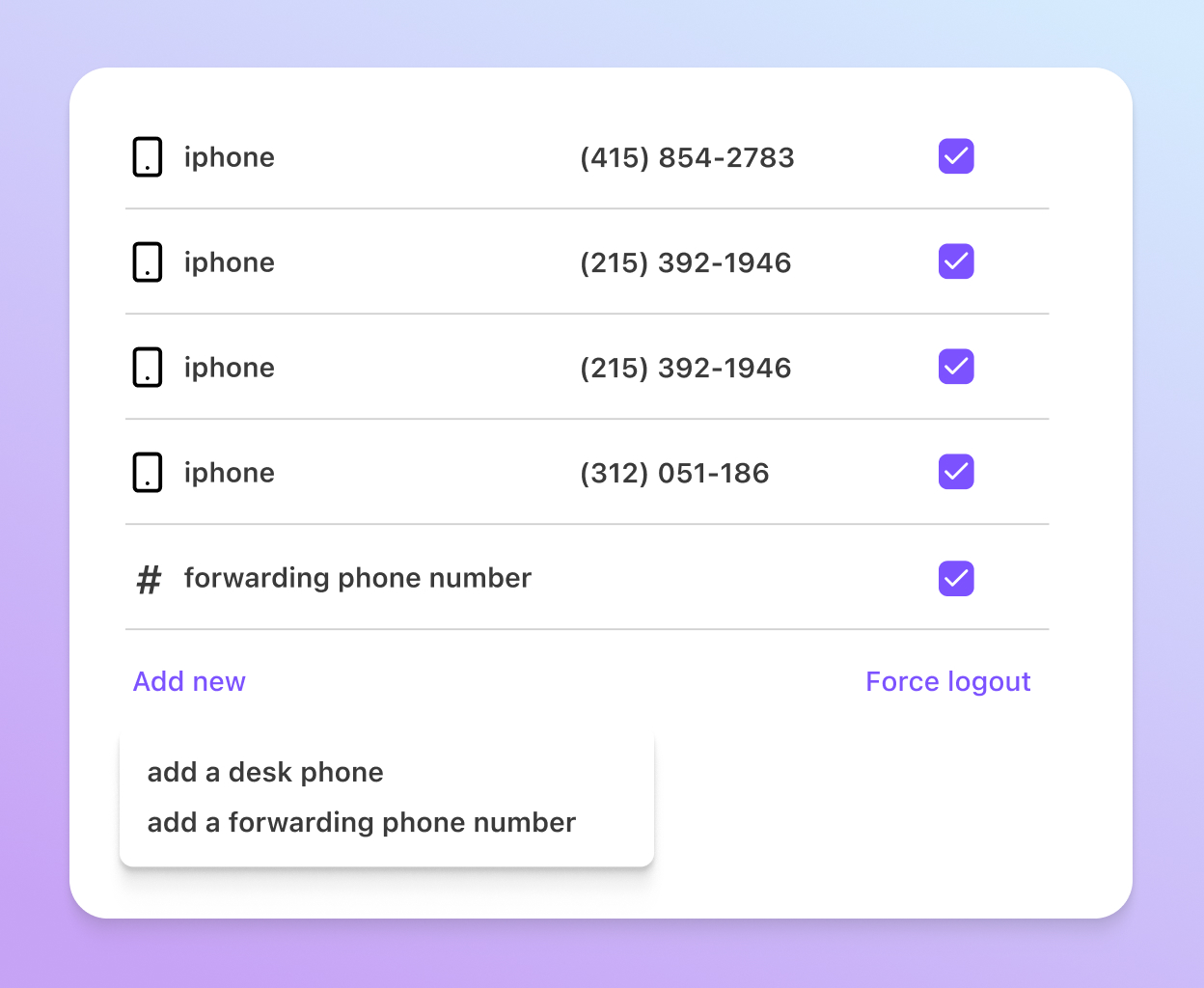 Screenshot of adding a call forwarding number from Dialpad’s online dashboard.