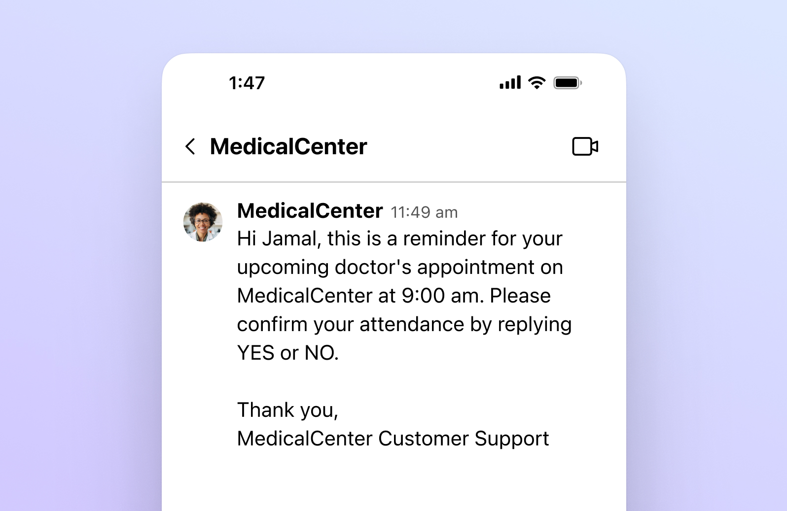 Screenshot of business text messaging features in Dialpad's mobile app