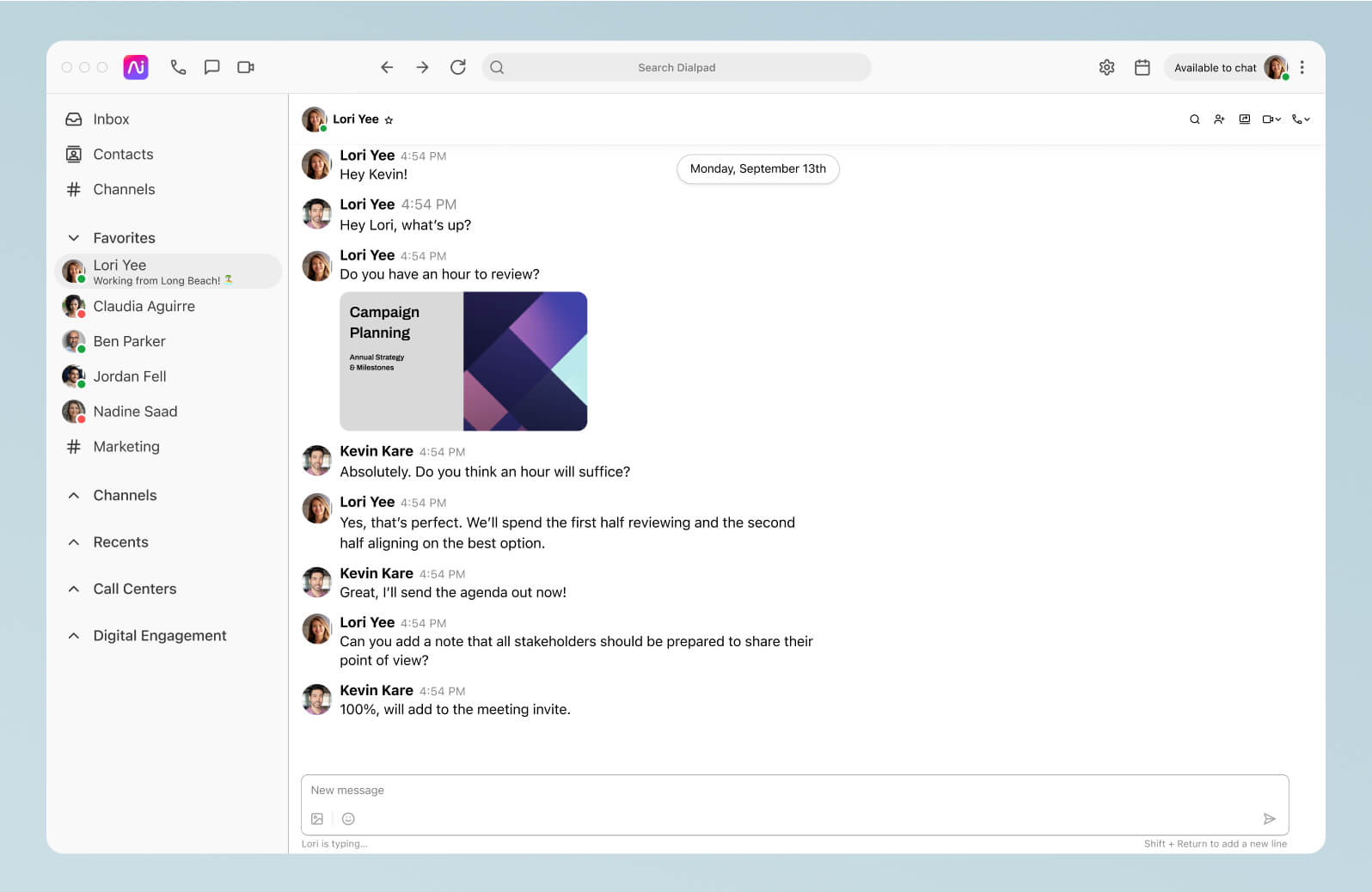 Screenshot of Dialpad-s direct messaging feature