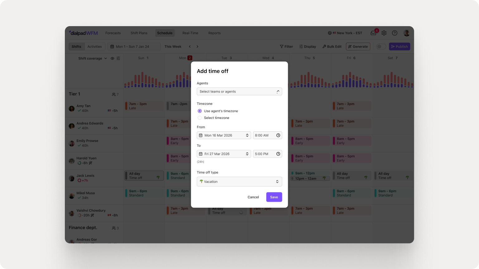 Bulk adding time off into WFM