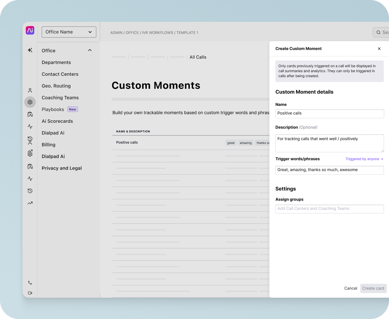 Screenshot of Dialpad's built-in contact center analytics dashboard