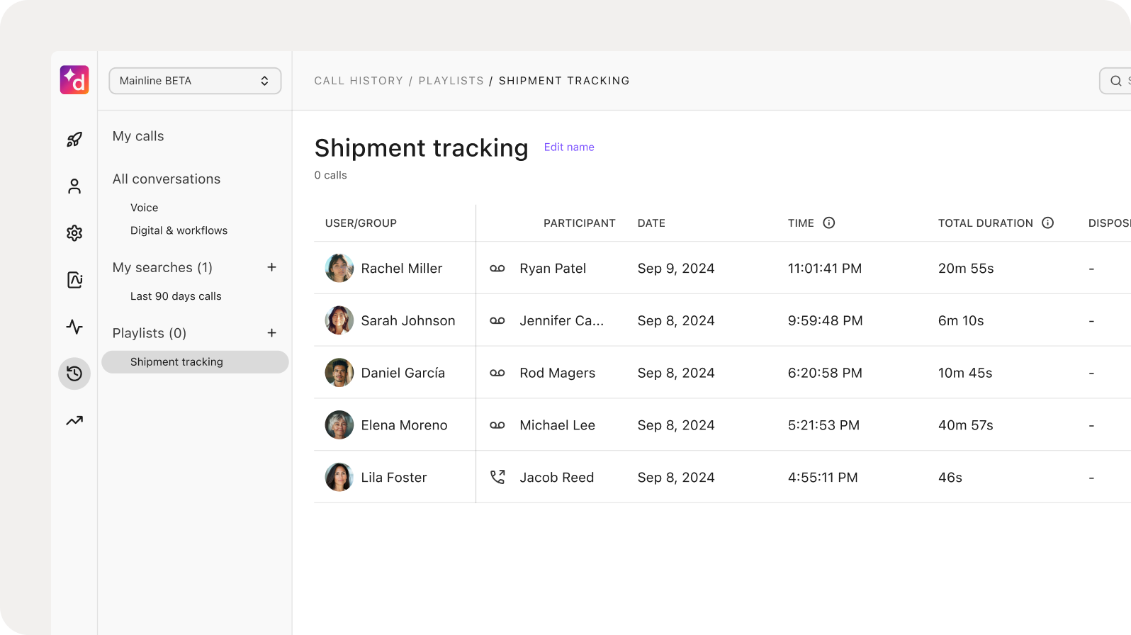 Playlist for shipment tracking in a contact center