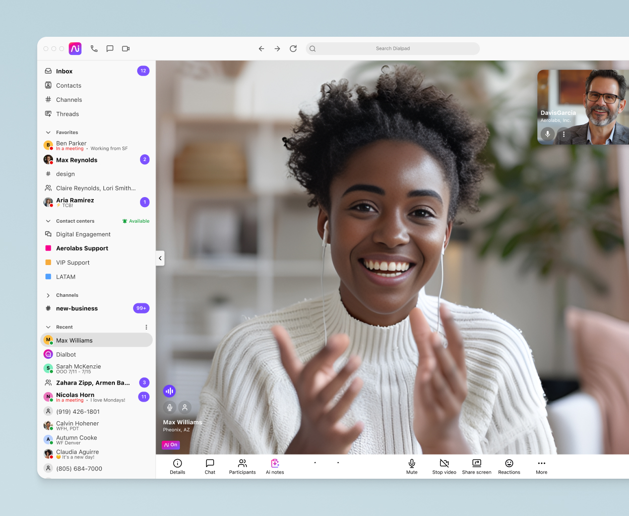 A video conference happening in Dialpad's desktop and mobile app.