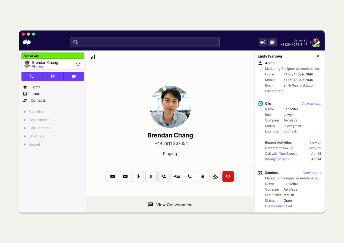 Screenshot of Dialpad's Clio integration