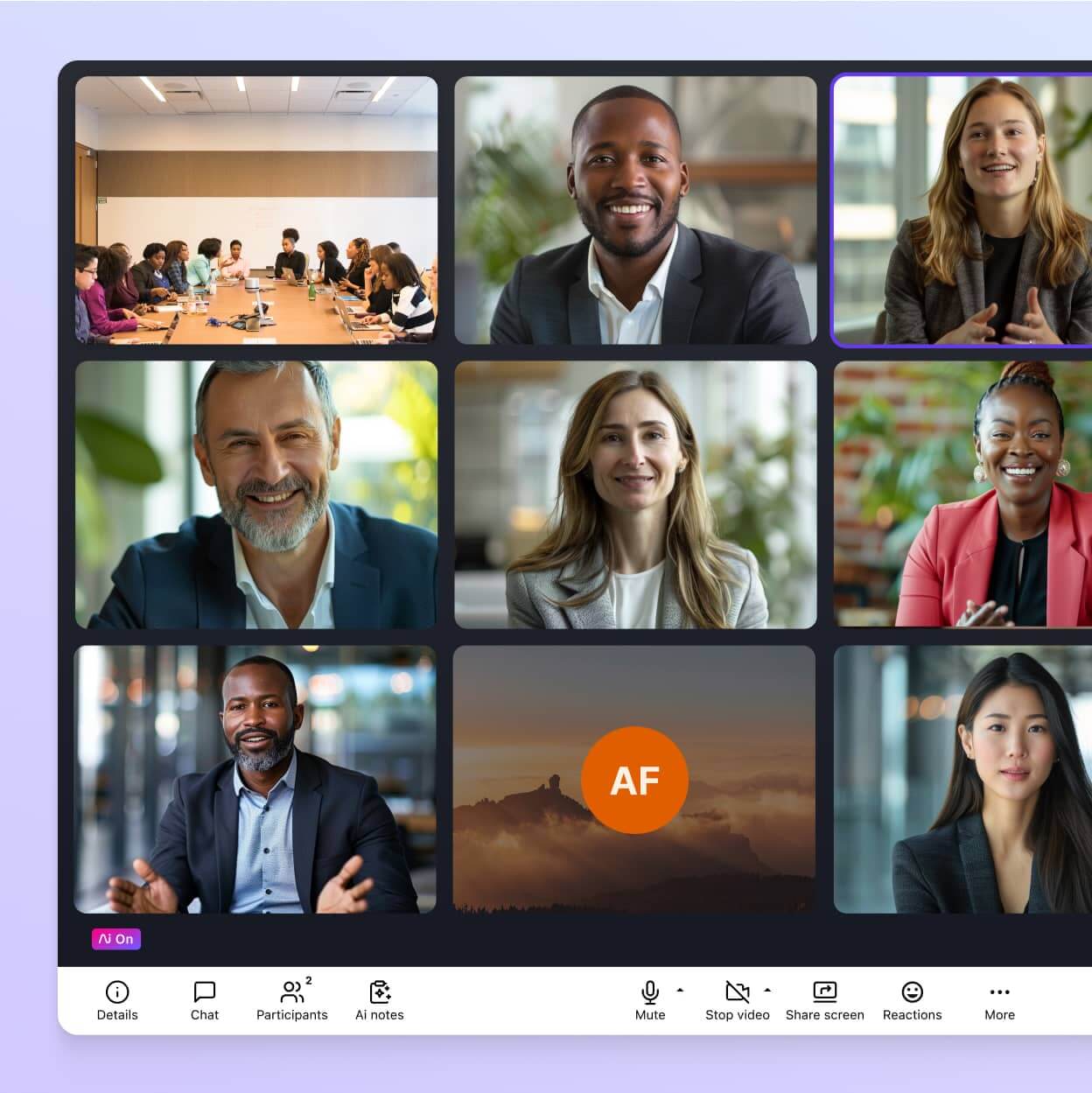Screenshot of Dialpad's video conferencing feature in grid view, displaying multiple participant video feeds