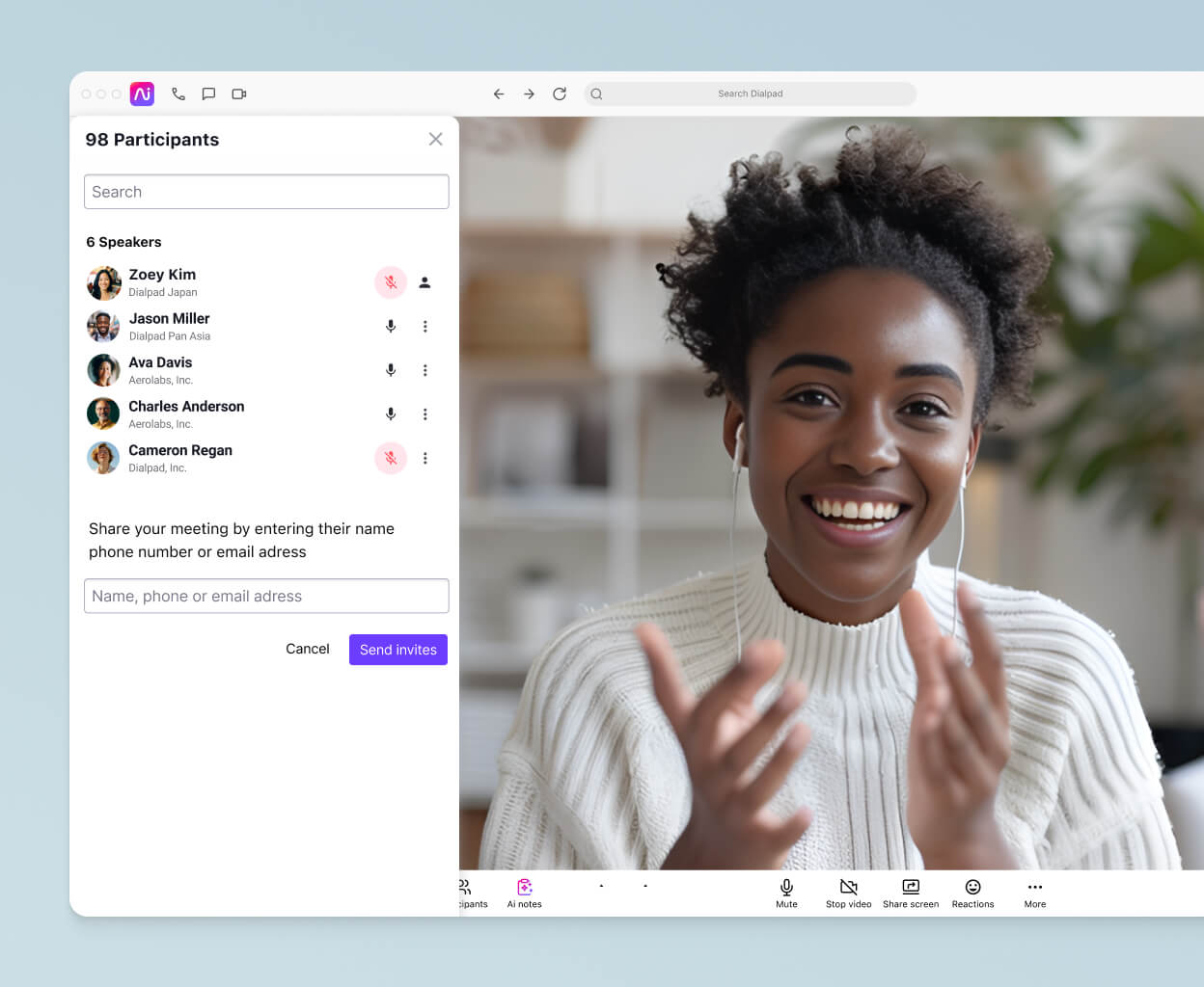 A video conference happening in Dialpad's desktop app