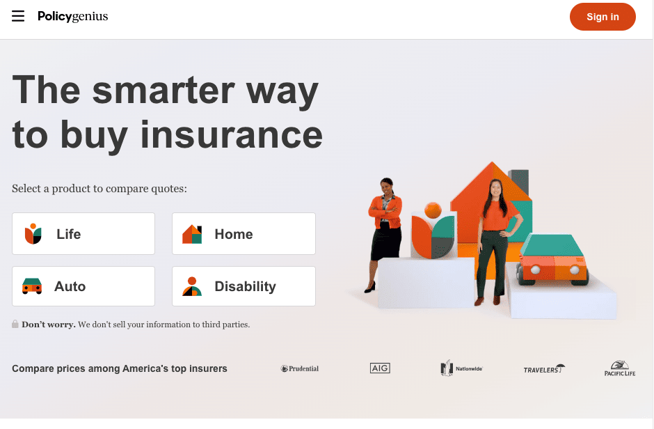 Policygenius website with live chat