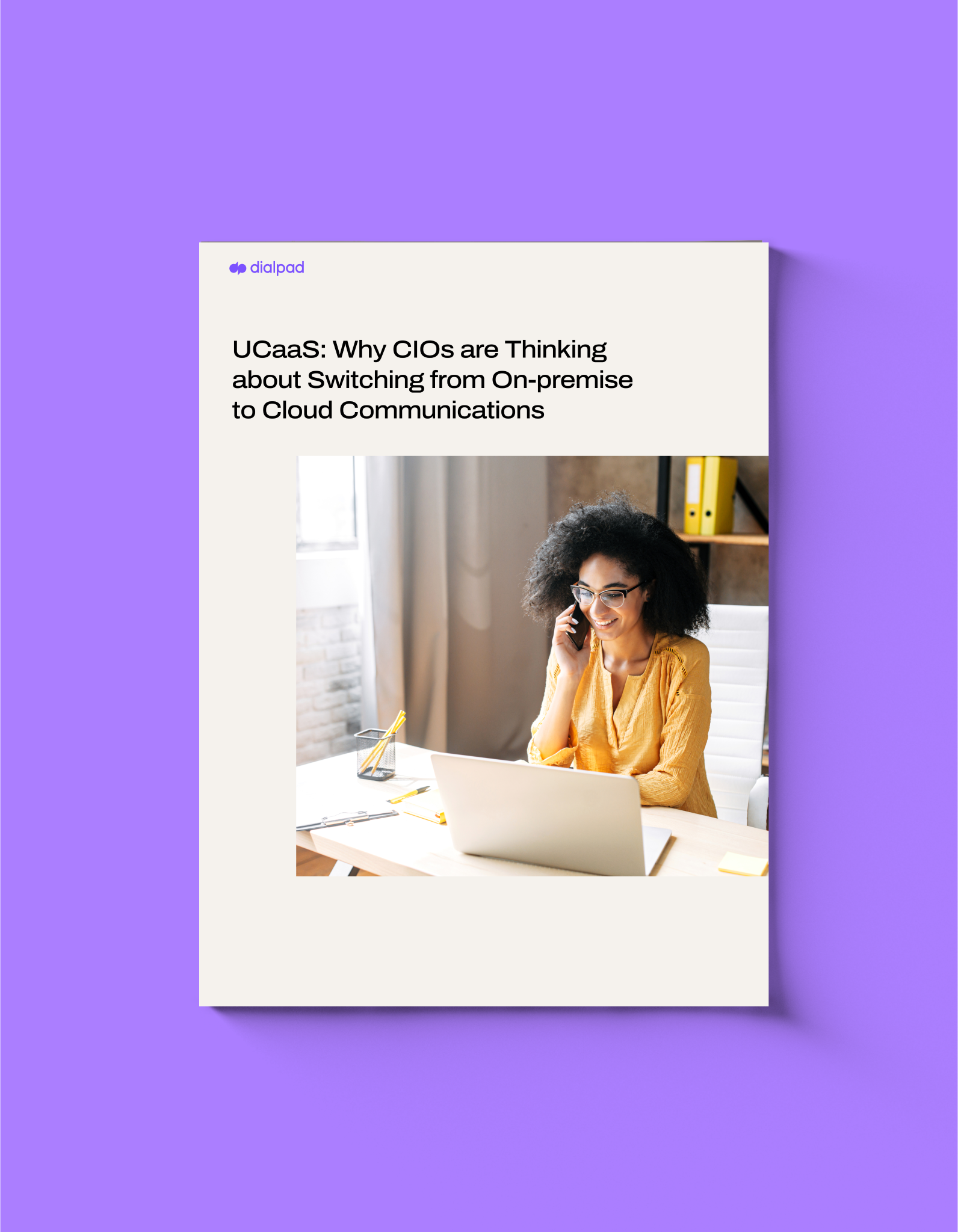 Mockup of a whitepaper titled UCAAS Why CIOs are thinking about switching from on premise to Cloud communication