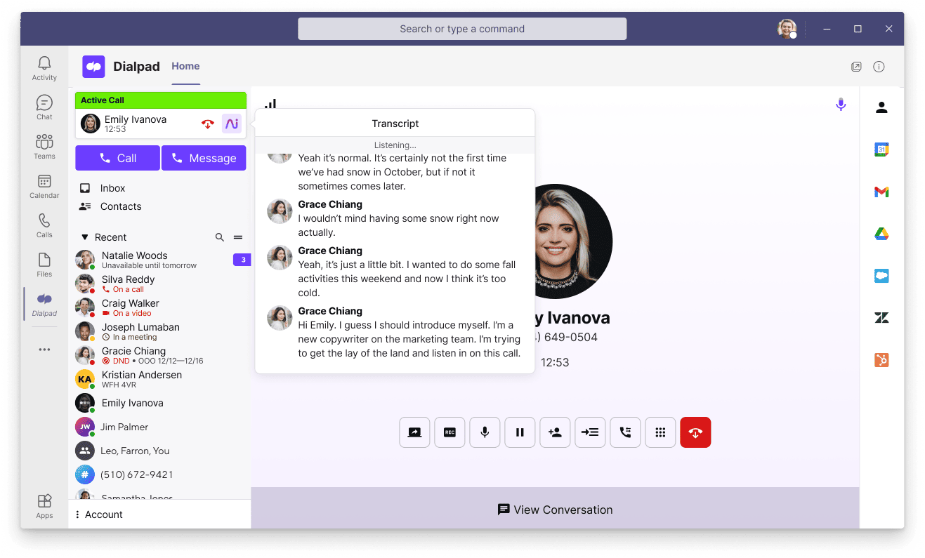 Dialpad real time transcription in MS teams