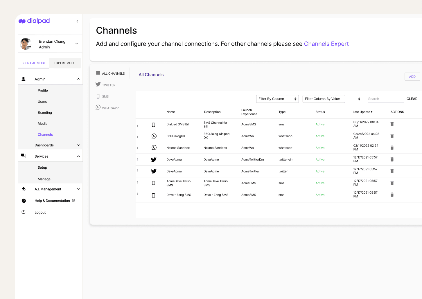 Screenshot of social media, digital, and voice channels being handled by an agent in Dialpad's omnichannel contact centre platform.