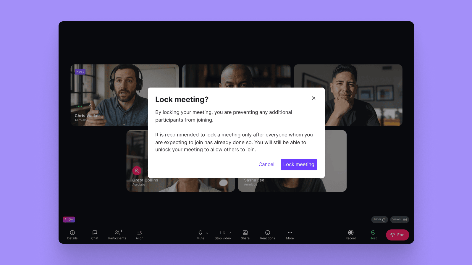 Locking a meeting using Dialpad