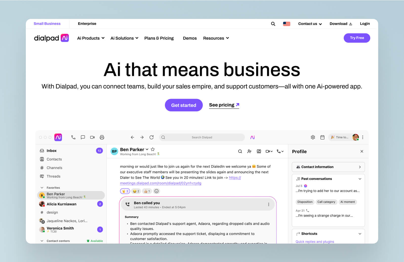 Screenshot of Dialpad website