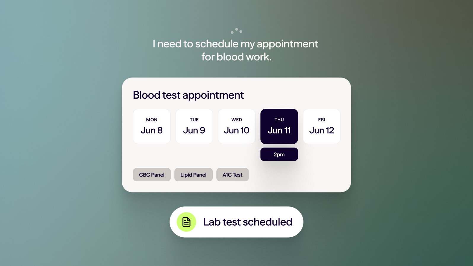 Scheduling of appointment for bloodwork