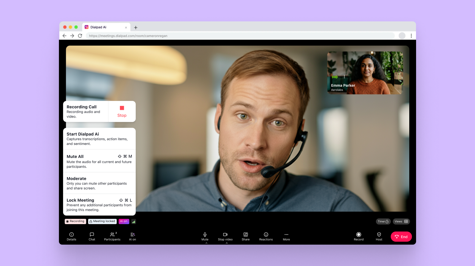Recording a meeting on a computer in the Dialpad app