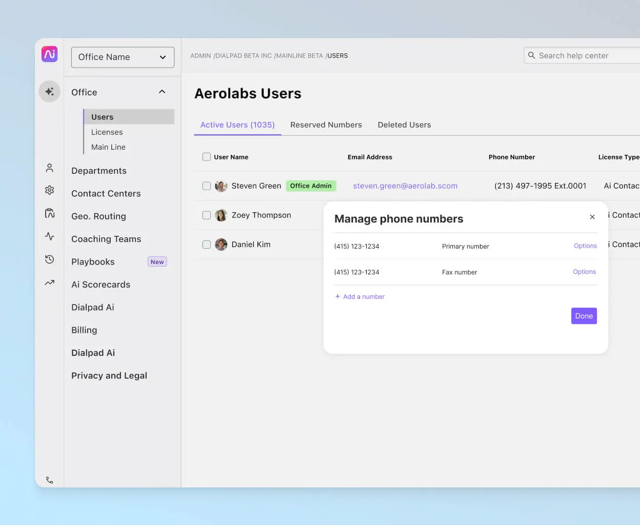 manage phone numbers