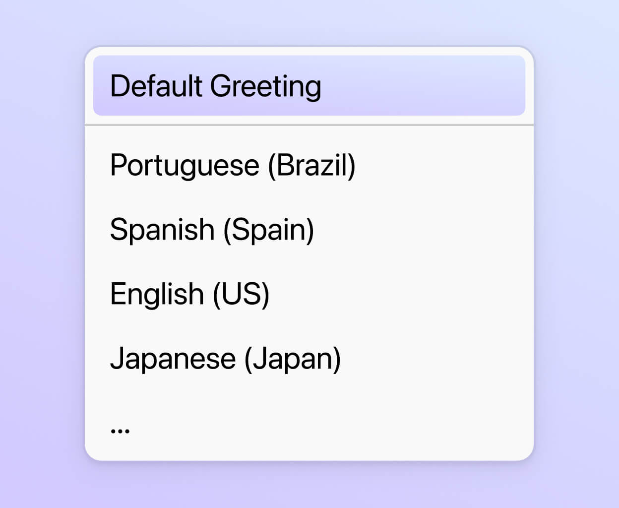 Screenshot of selecting the greeting language