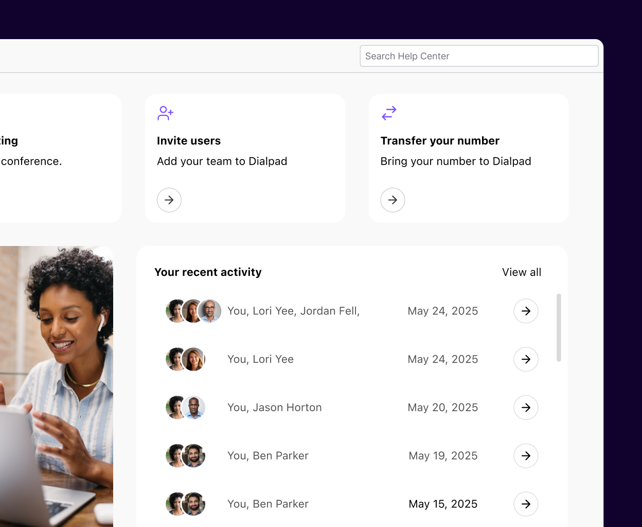 Screenshot of porting a phone number from Dialpad's online dashboard