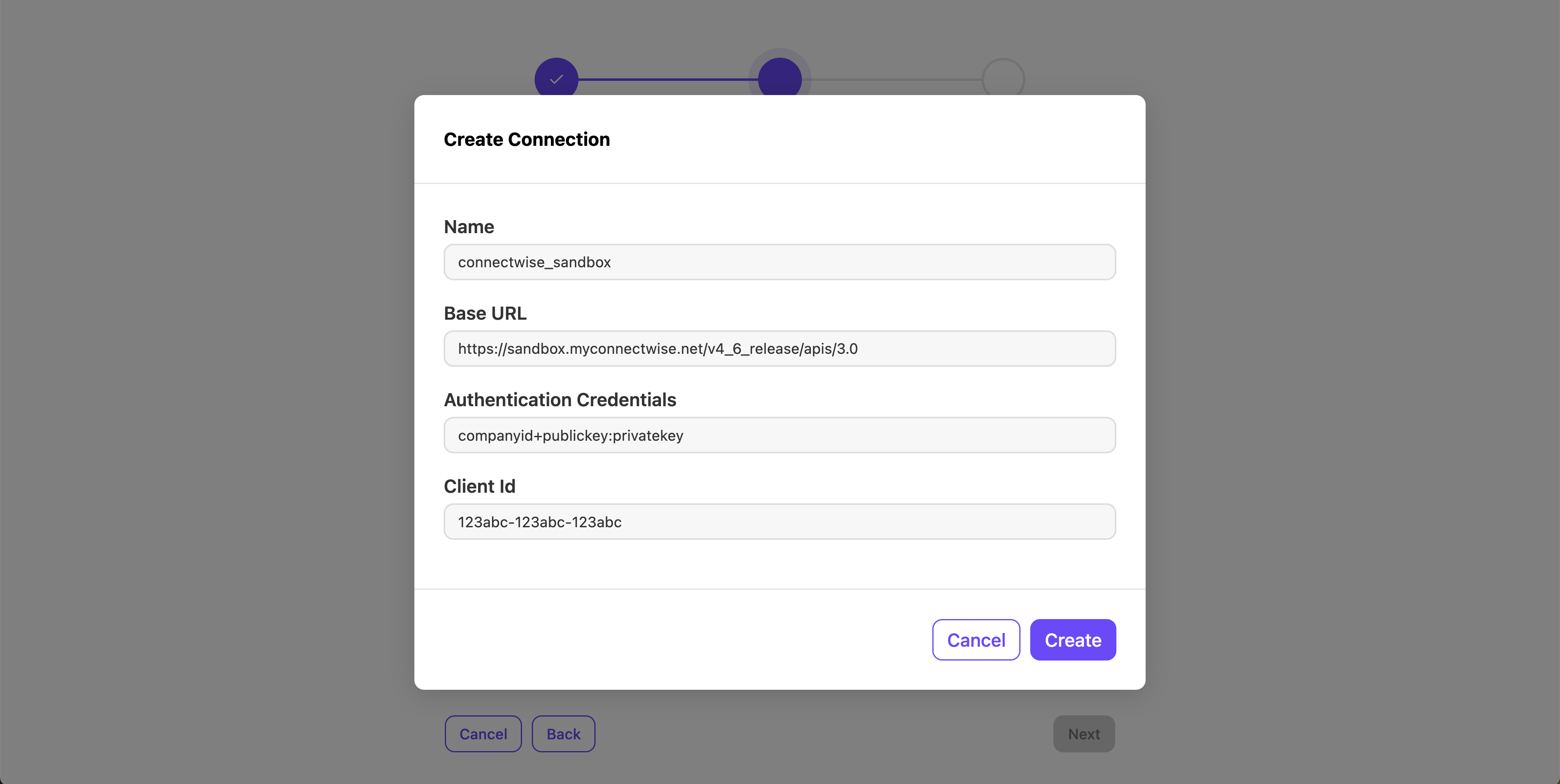 Self-enablement - Step 2 Create Connection