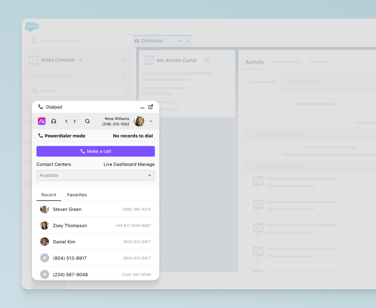 Screenshot of Dialpad's Salesforce integration populating a call's details