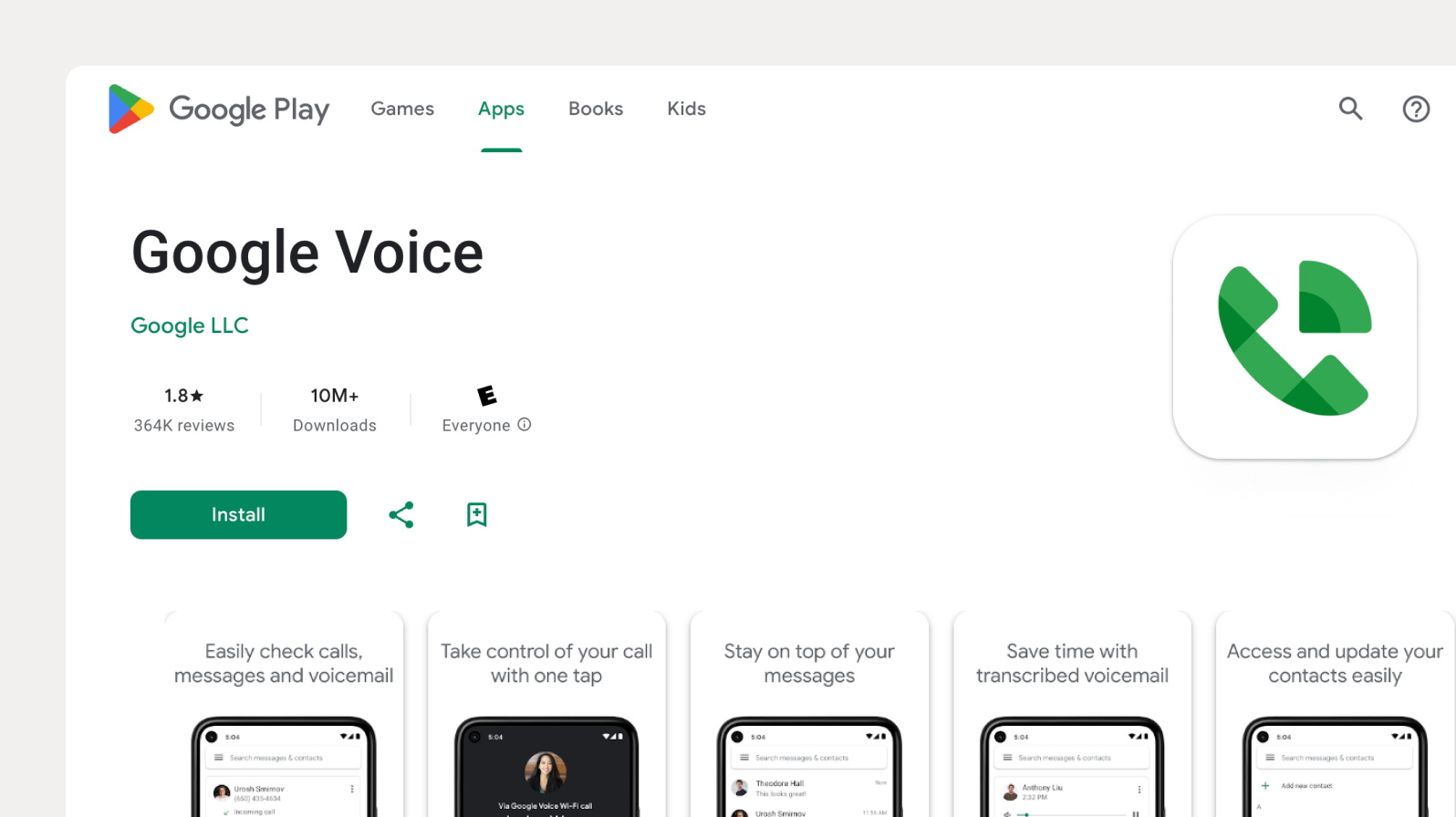 Google Voice app in the Play Store