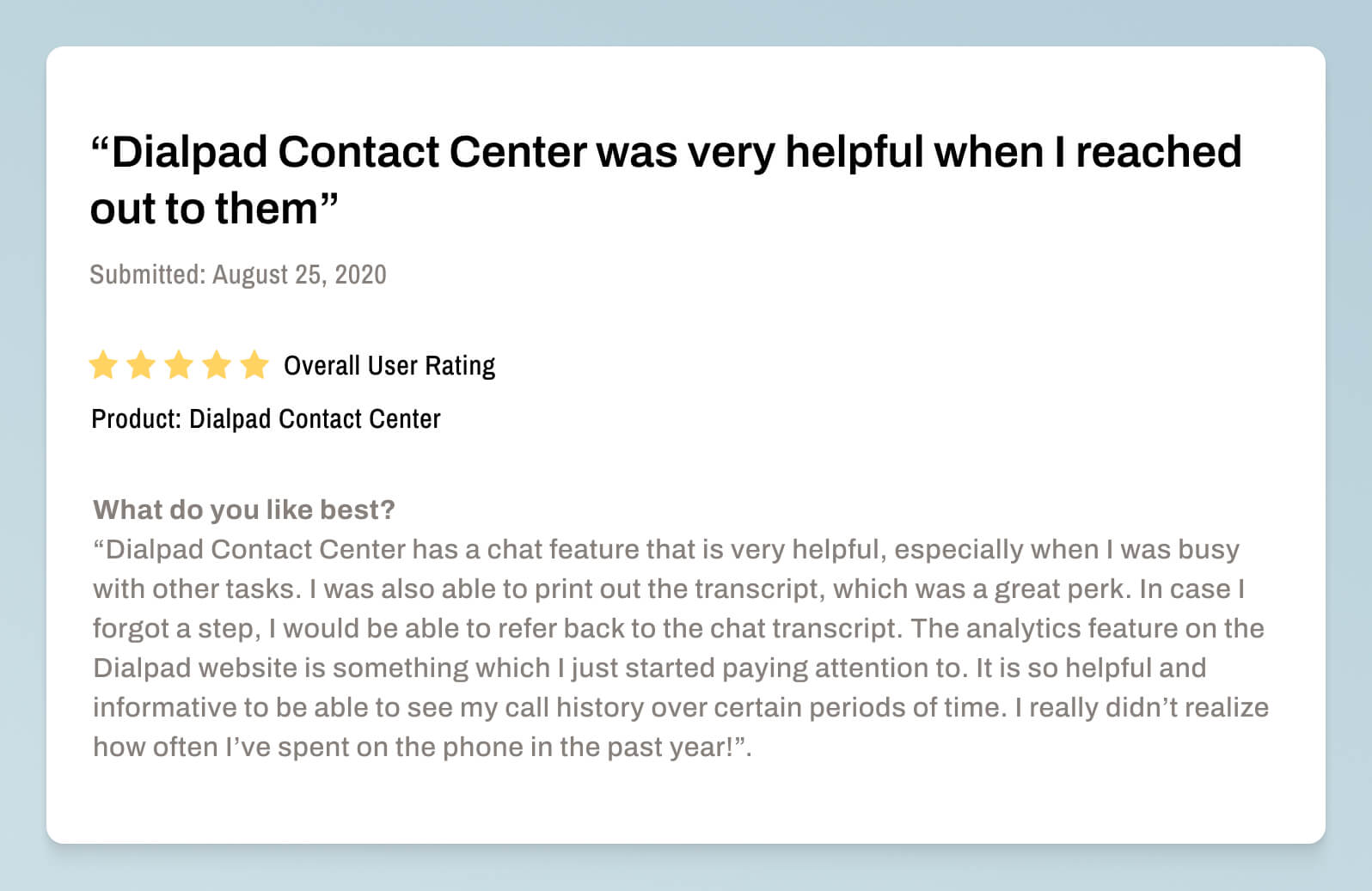 Screenshot of a user-s review for Dialpad support