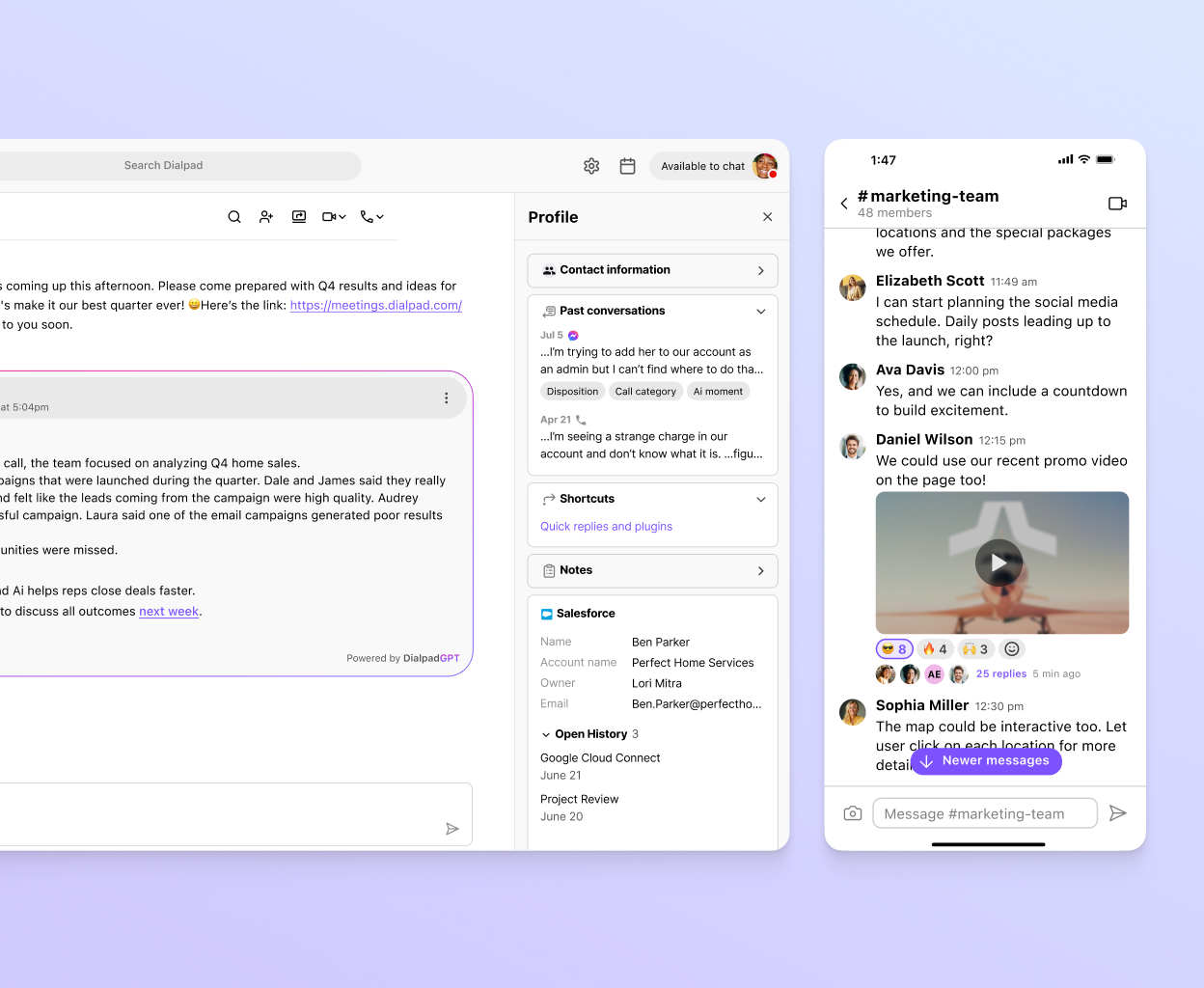 Screenshot of a video call happening in a web browser using Dialpad.