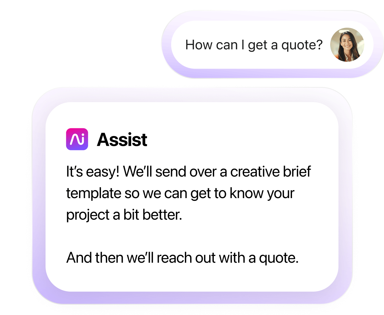 A screenshot of a customers inquiry regarding getting a quote