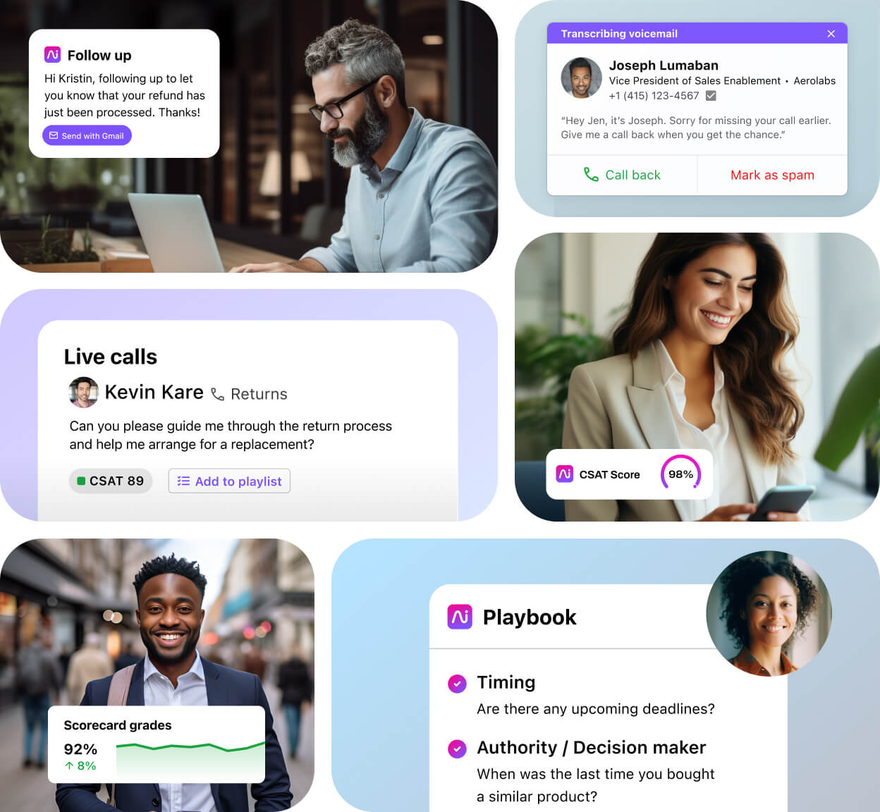 Screenshot of various Dialpad features