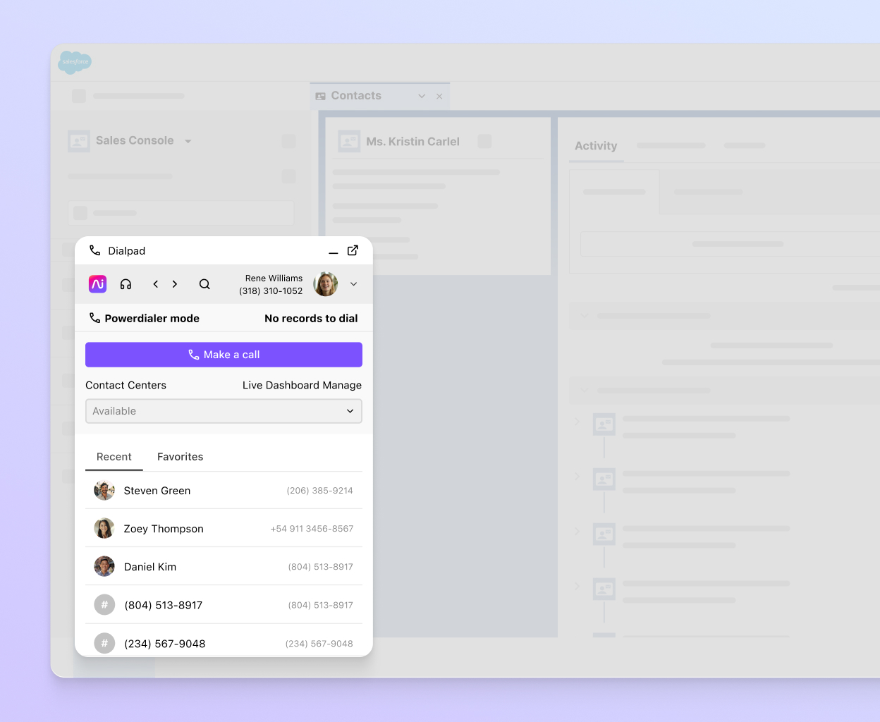 Dialpad's Salesforce integration automatically populating a call's details.