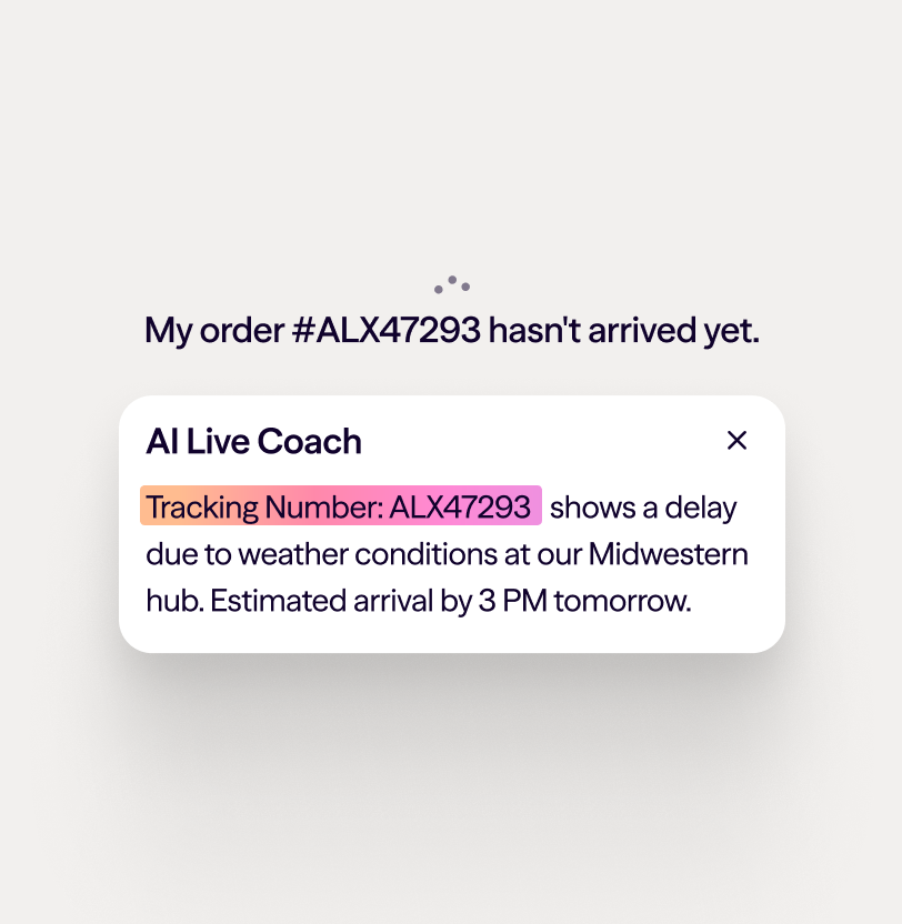 Screenshot of Dialpad's AI Live Coach Card feature popping up helpful notes for an agent or rep when a tricky question comes up on a call