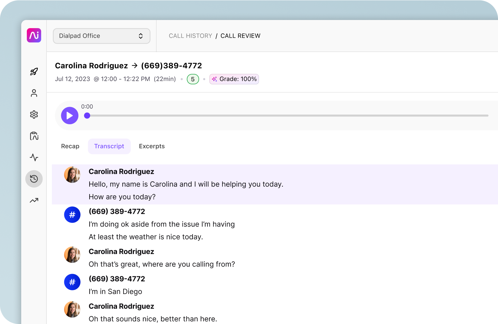 Dialpad call transcriptions