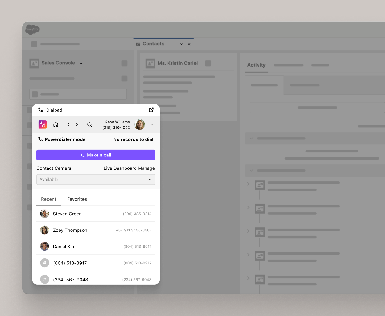 Screenshot of Dialpads integration with Salesforce