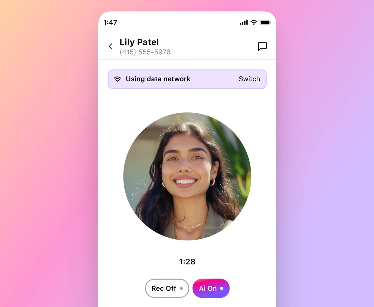 Screenshot of an ongoing phone call in Dialpad
