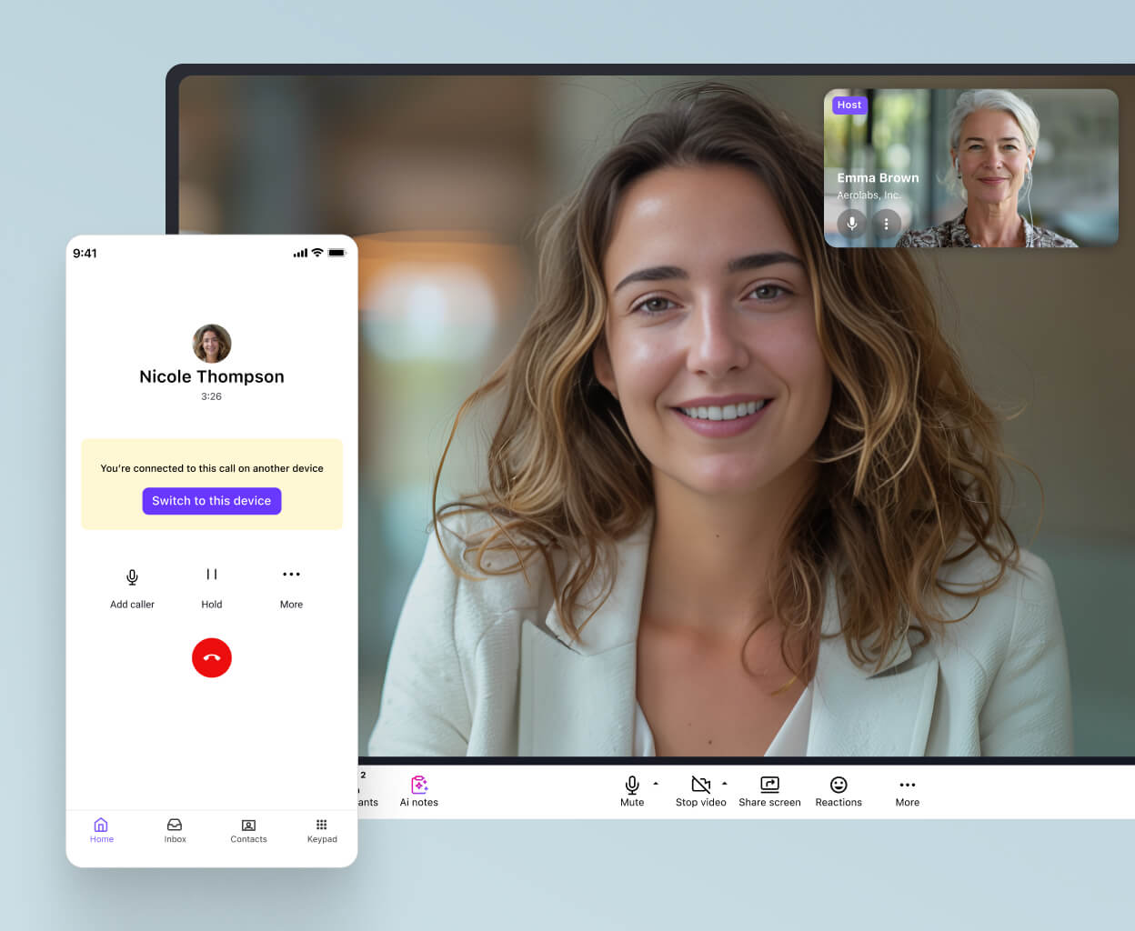 Screenshot of Dialpad's call flip feature seamlessly flipping a call between a desktop and mobile app