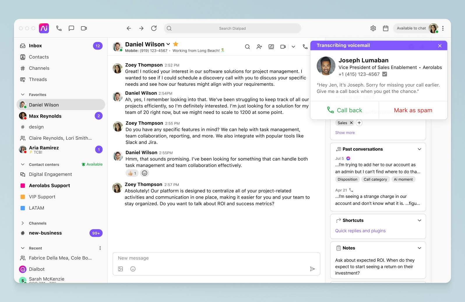 8x8 competitor, Dialpad, transcribing a voicemail in real time with Ai.jpg