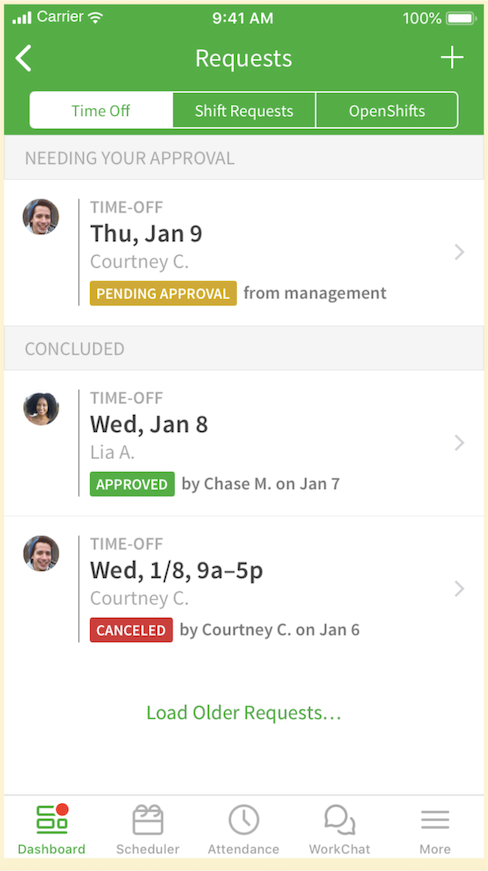 Screenshot of When I Work workforce management software