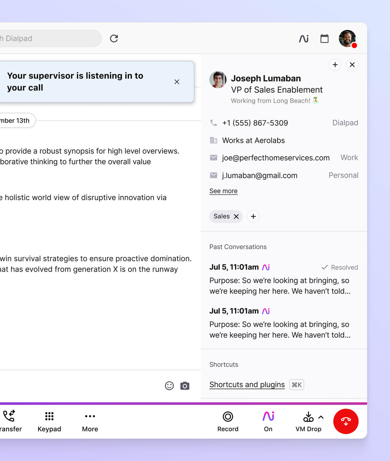 Screenshot of Dialpads outbound call center software