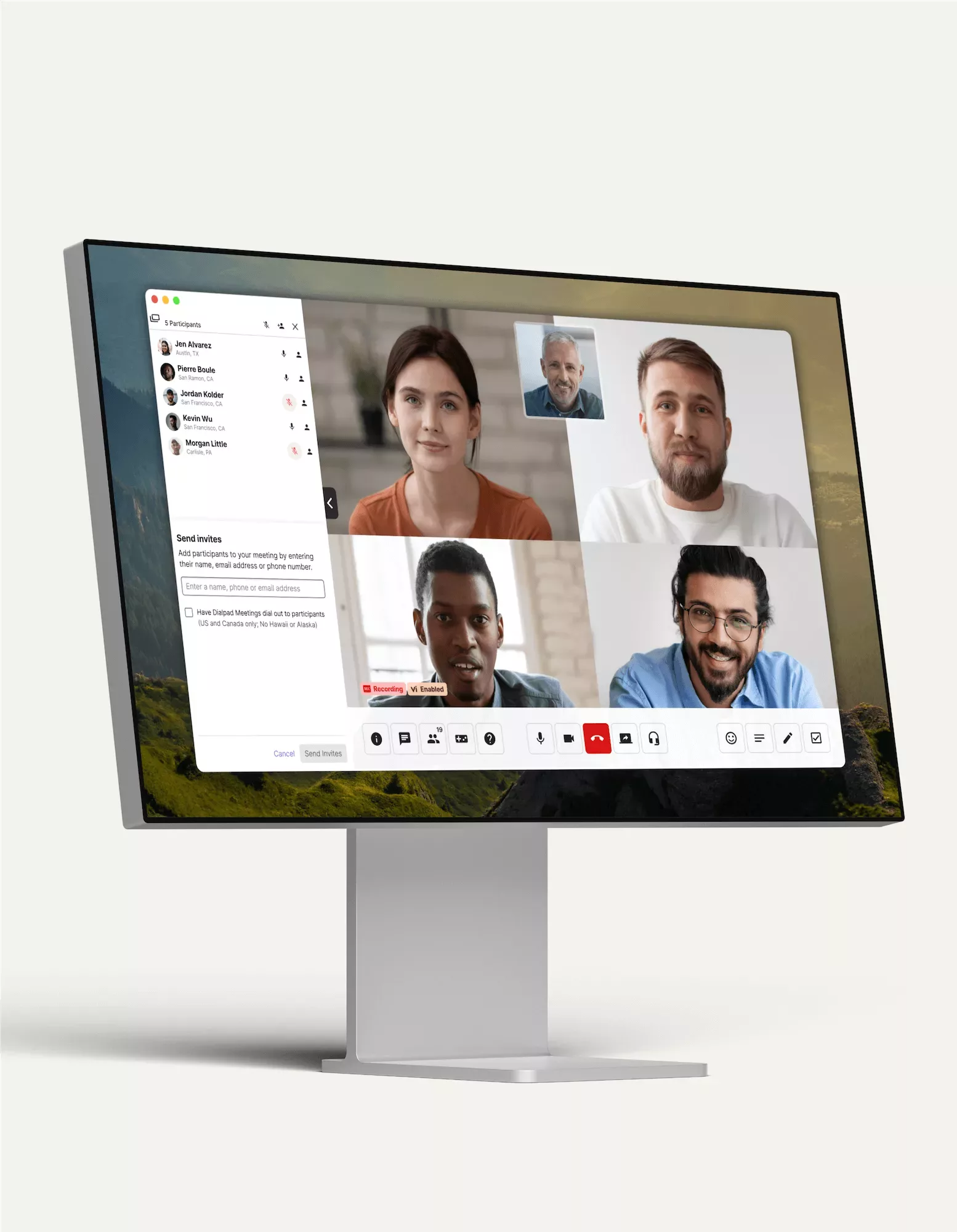 Computer monitor showing a video conference call happening in Dialpad's desktop app