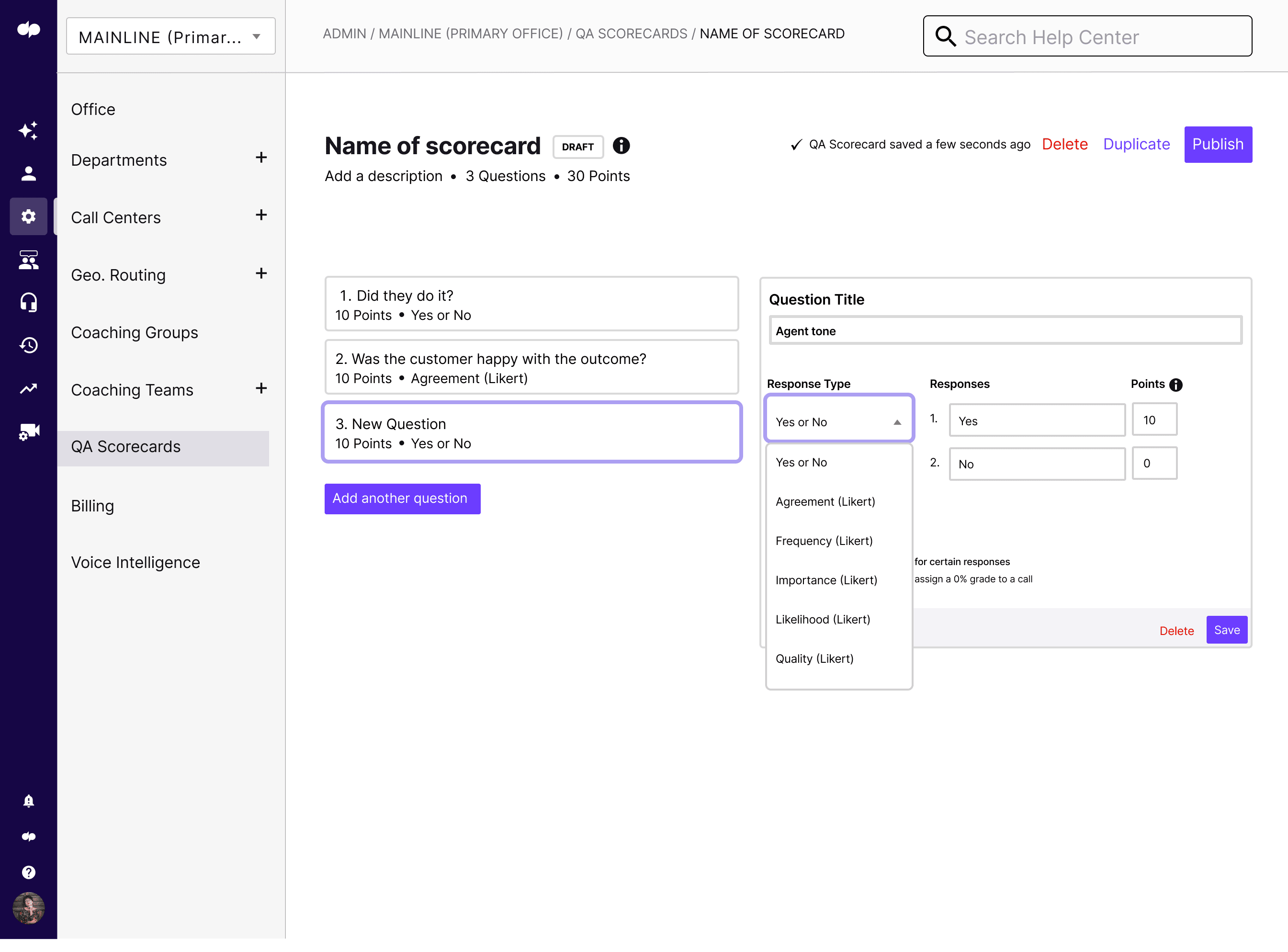 Dialpads QA scorecards