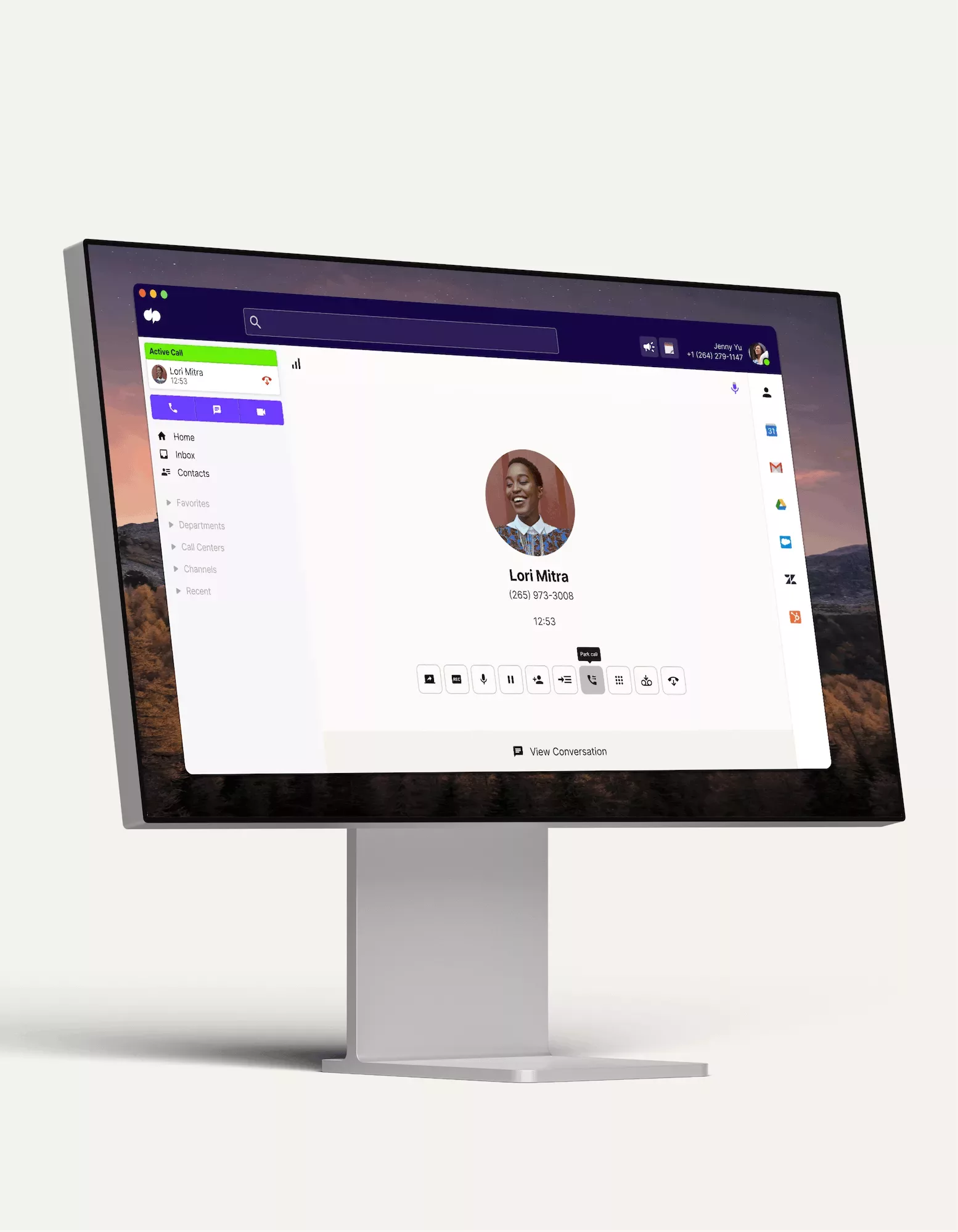 Computer monitor showing Dialpad's call park feature