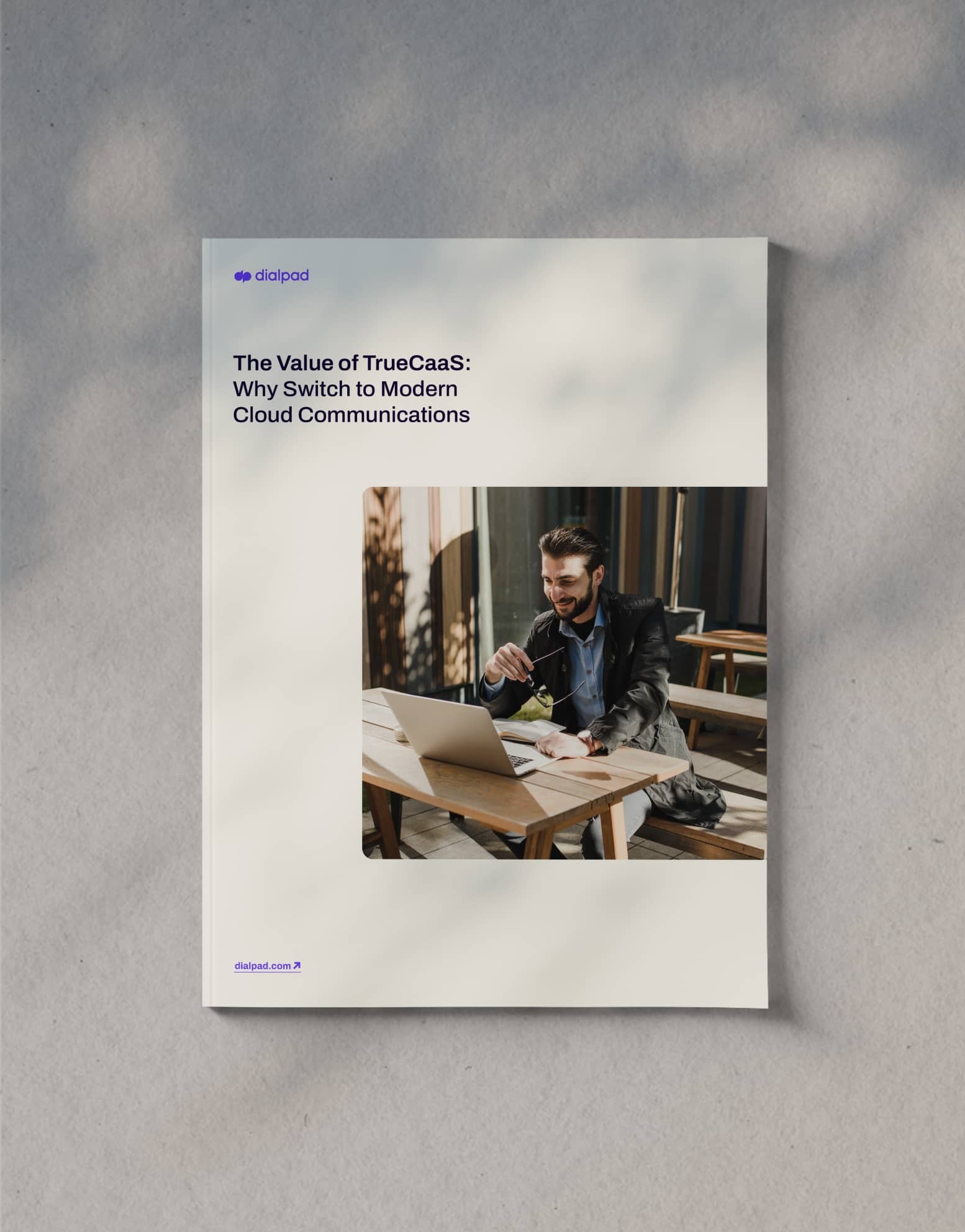 Mockup of an ebook titled The Value of TrueCaaS why switch to modern cloud communicattions