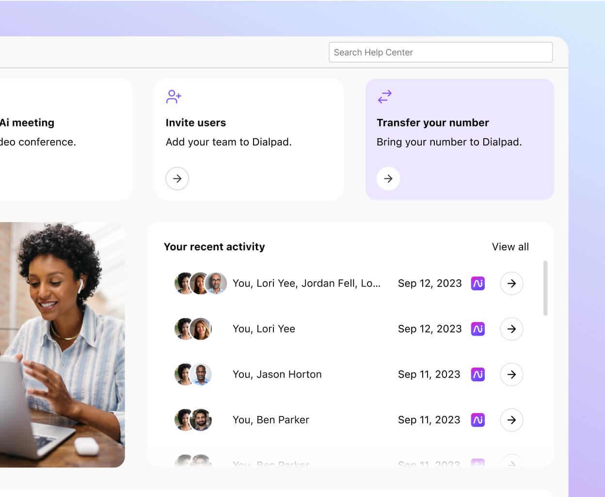 Screenshot of porting a phone number from Dialpad's online dashboard