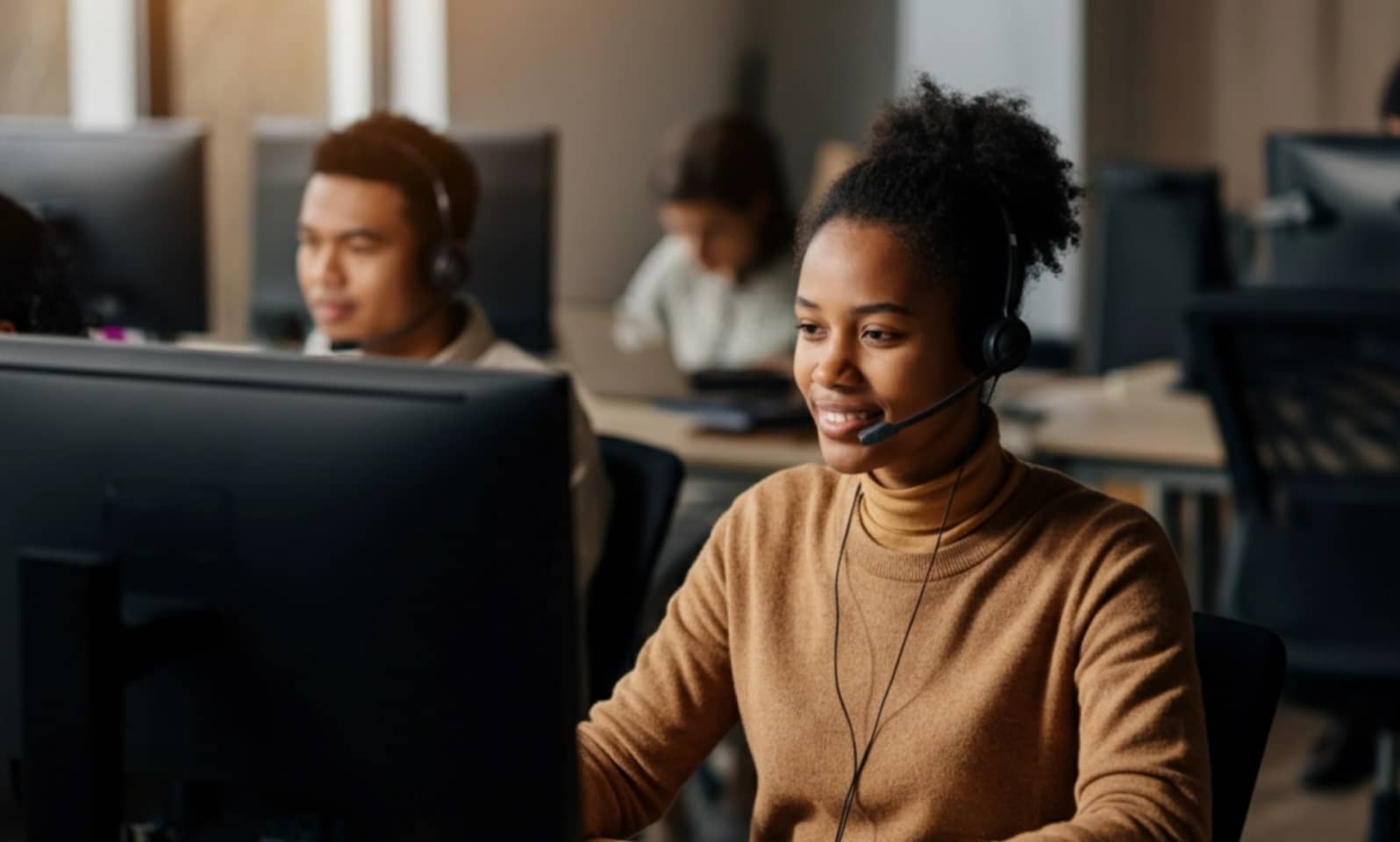 A contact center agent on duty