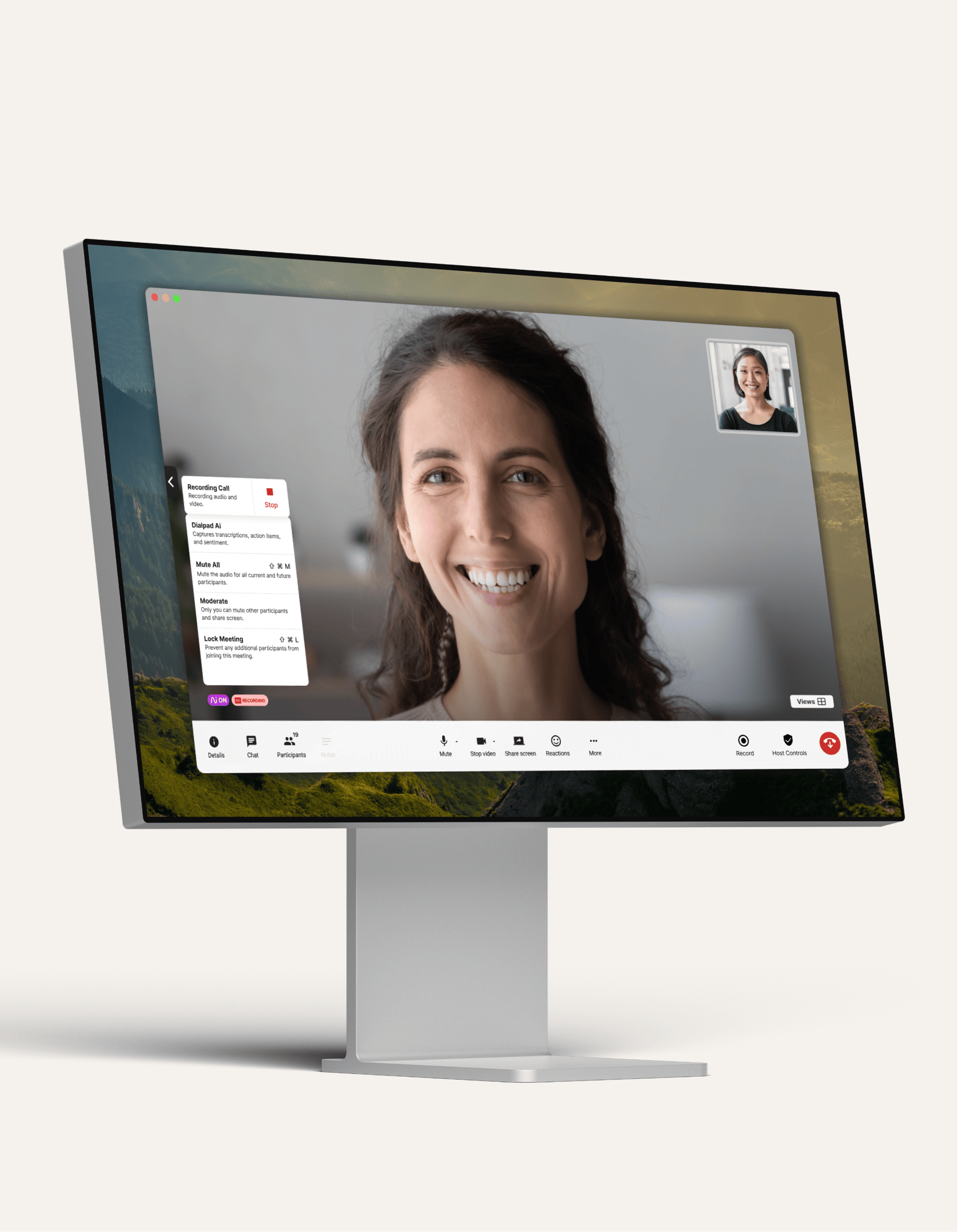 Computer screen showing a participant being muted on a conference call in Dialpad