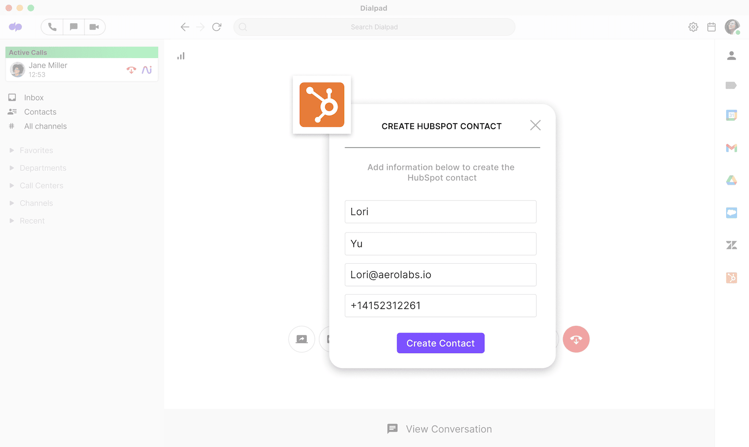 Hubspot Creating a contact via Hubspot and Dialpad integration v2