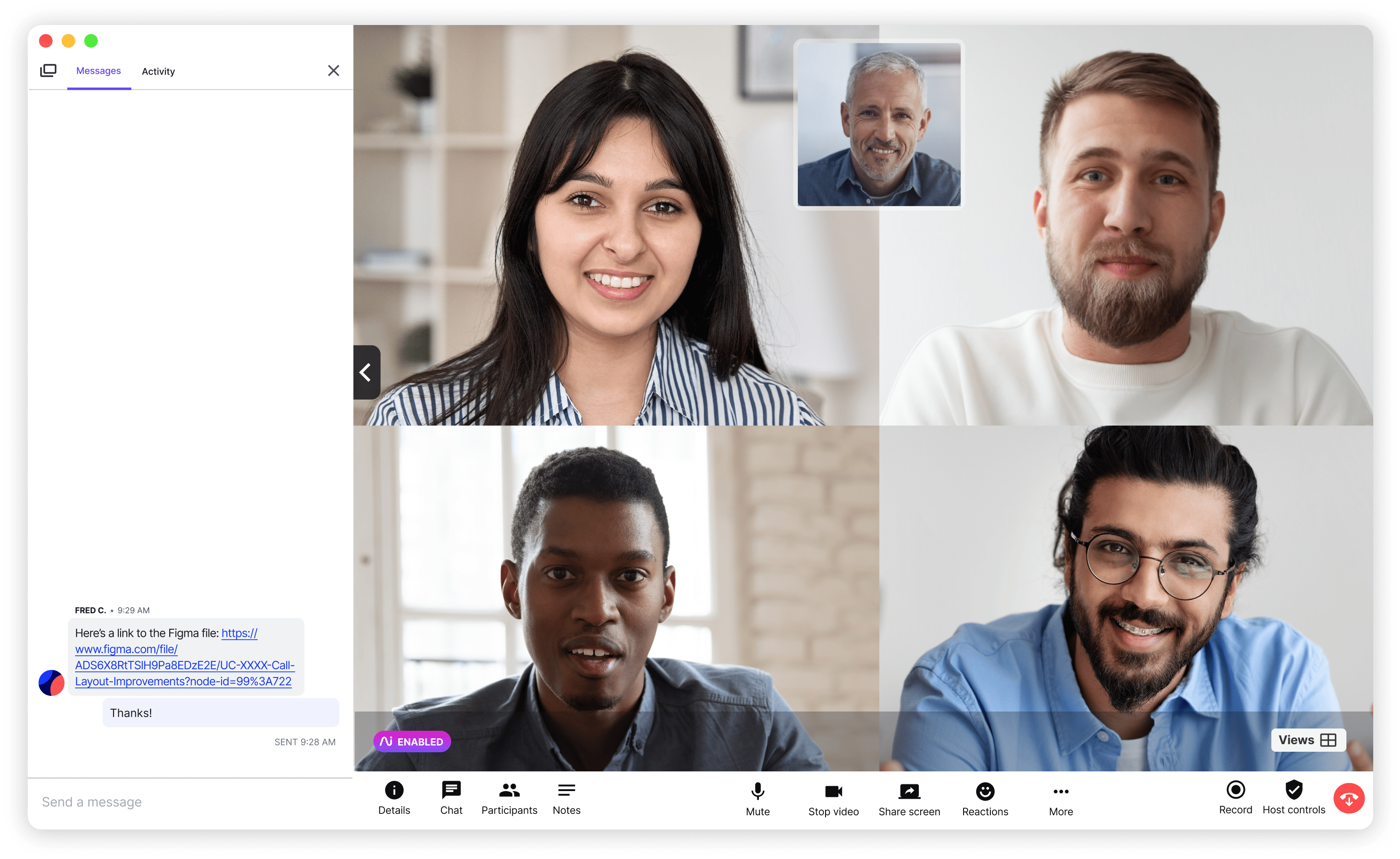 Dialpad video meeting on a web browser UI