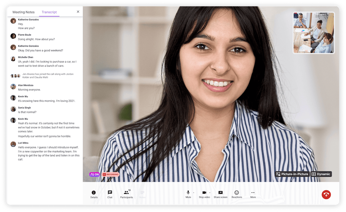 Transcriptions in video meeting