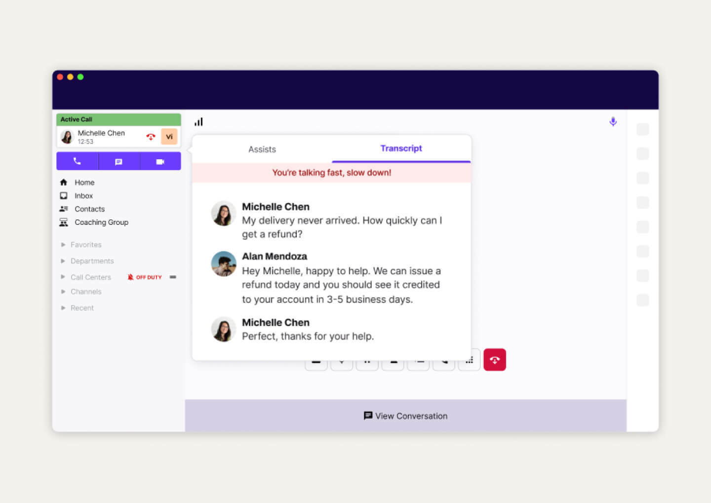 Transcript of customer asking for refund single item card