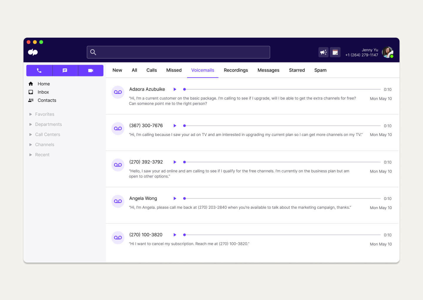 Dialpad's visual voicemail transcription feature
